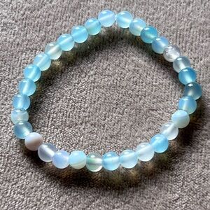 🤍HP🤍 Handmade Elegant Natural 🩵 Blue Sardonyx Stone Beaded Bracelet, Size 7”